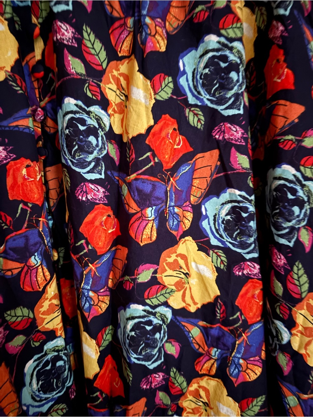 Anthropologie Katerina Button Front Navy Floral with Multicolor Roses - Picture 3 of 5